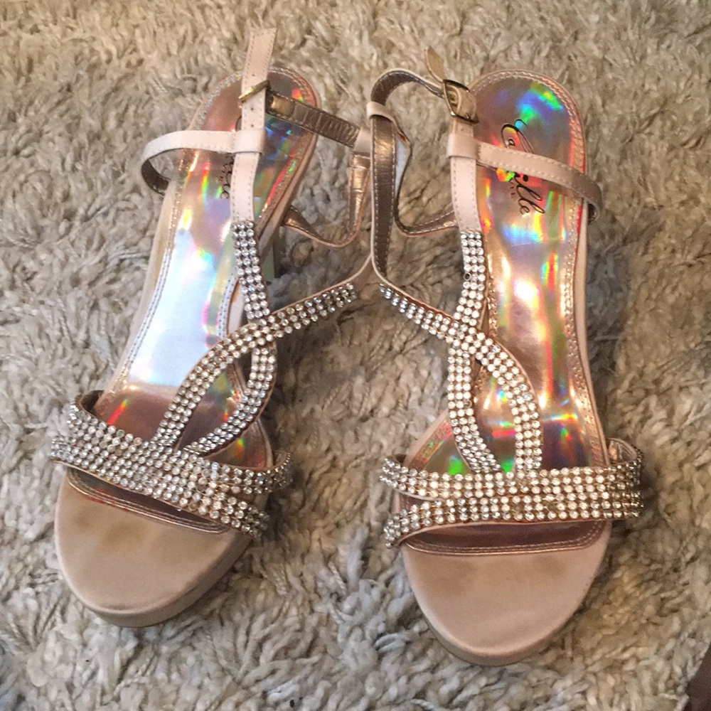 Champagne Heels with Diamond embellishments Size10